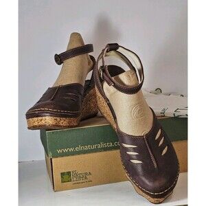 El Naturalista N401 Cork Oak Brown Leather Wedge Sandals US 9 EU 40 NIB Dust Bag